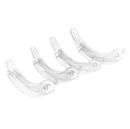 Зображення показує кілька прозорих одноразових клинків Макінтош різних розмірів, призначених для ветеринарного відеоларингоскопа Postman TL-100V