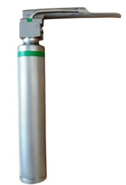 Зібраний ветеринарний волоконно-оптичний ларингоскоп Miller. На фото рукоятка Зеленого стандарту з приєднаним прямим клинком Miller