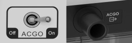 Детальний вигляд тумблера ACGO в системі АМ30. Ця функція дозволяє перемикати потік свіжого газу на зовнішній вихід