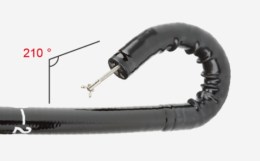 Зображення демонструє максимальний кут артикуляції дистального кінця ветеринарного ендоскопа до 210 градусів