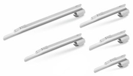 Пять ветеринарних прямих клинків Miller розмірів 0, 1, 2, 3, 4 для стандартного ларингоскопа з набору Doctor Devices DD-1000.213. Клинки виготовлені з матової нержавіючої сталі